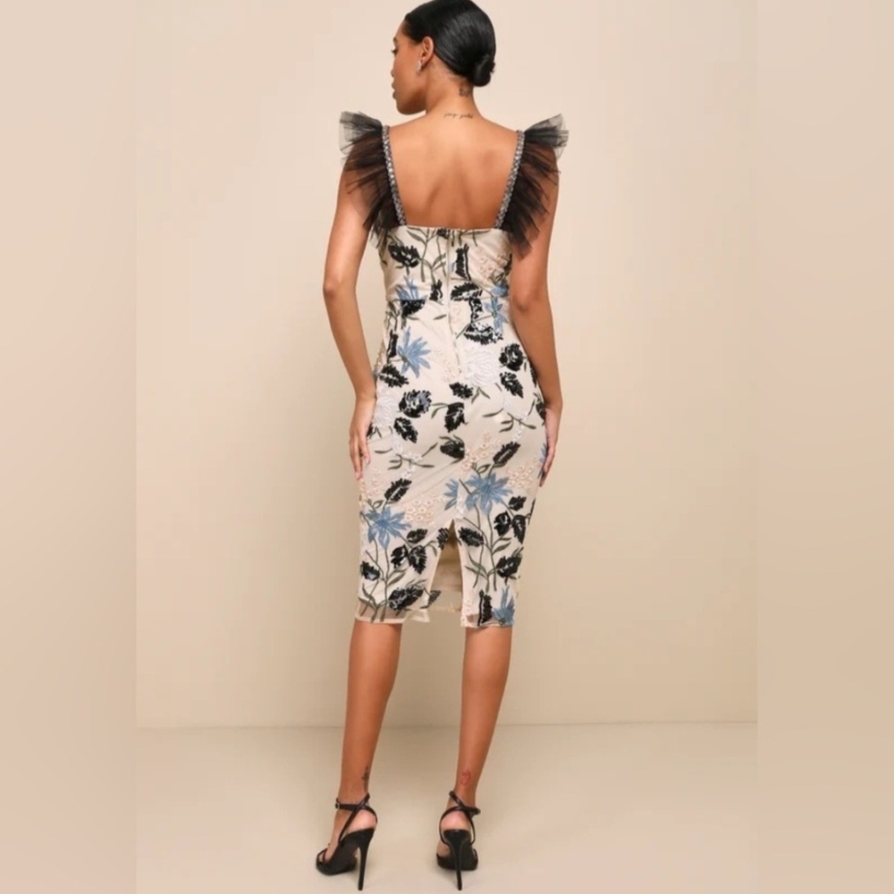 Lulu's Black and Blue Floral Midi Dress - Picture 2 of 3